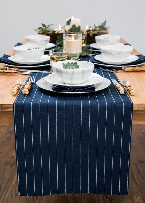 Linen Table Runner - Pinstripe