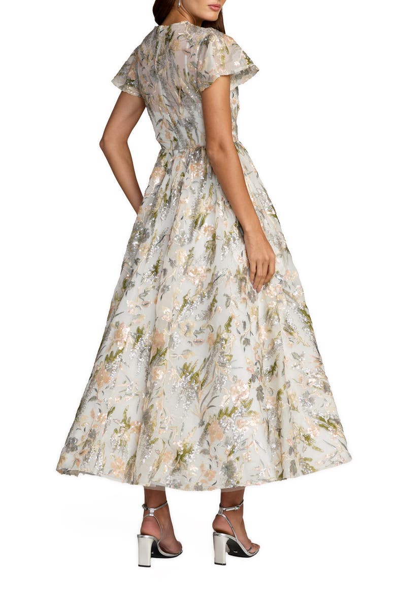 Women's Multicolor Flutter Sleeve Sequin A-Line Midi Dress, Alternate, color, Oyster Multi