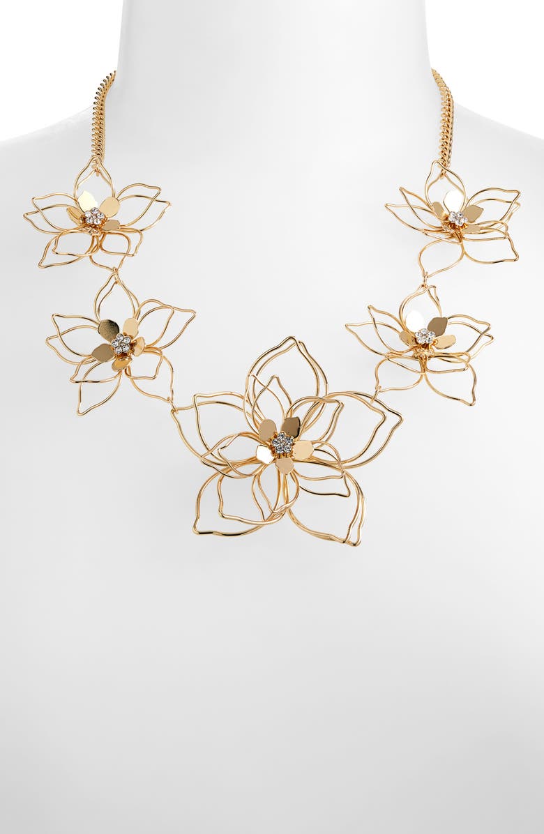 Tasha Crystal Wire Flower Frontal Necklace, Alternate, color,