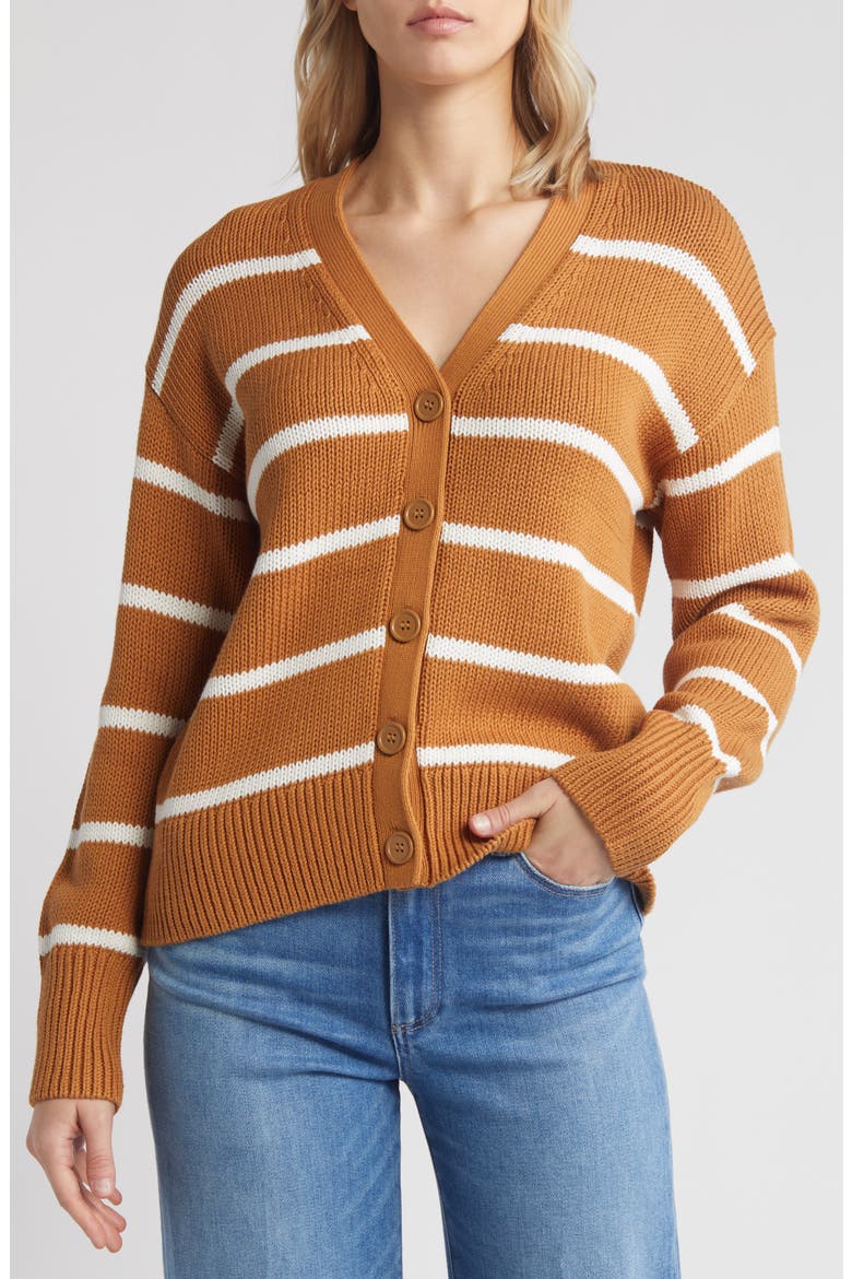 Pima Cotton Cardigan, Main, color, TAN SUGAR- IVORY CLOUD STRIPE