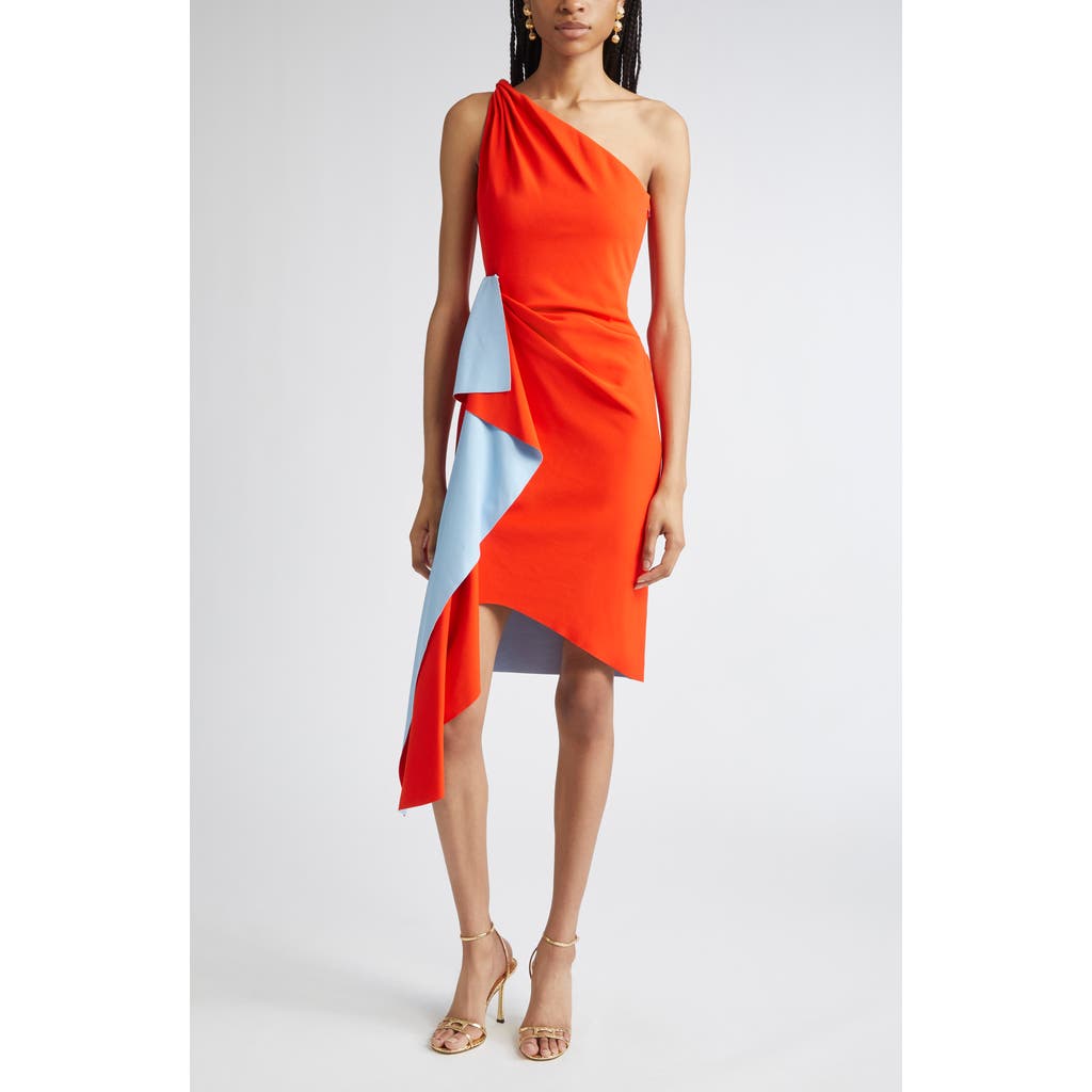 Oscar De La Renta Drape Front One Shoulder Double Face Jersey Dress In Orange