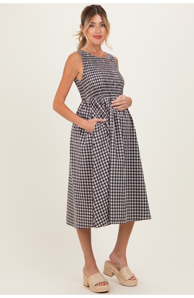 PinkBlush Gingham Smocked Sleeveless Midi Dress, Alternate, color, Black