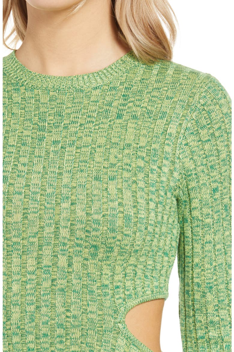 Dove Cutout Long Sleeve Ribbed Sweater Dress, Alternate, color, MARLED GREEN