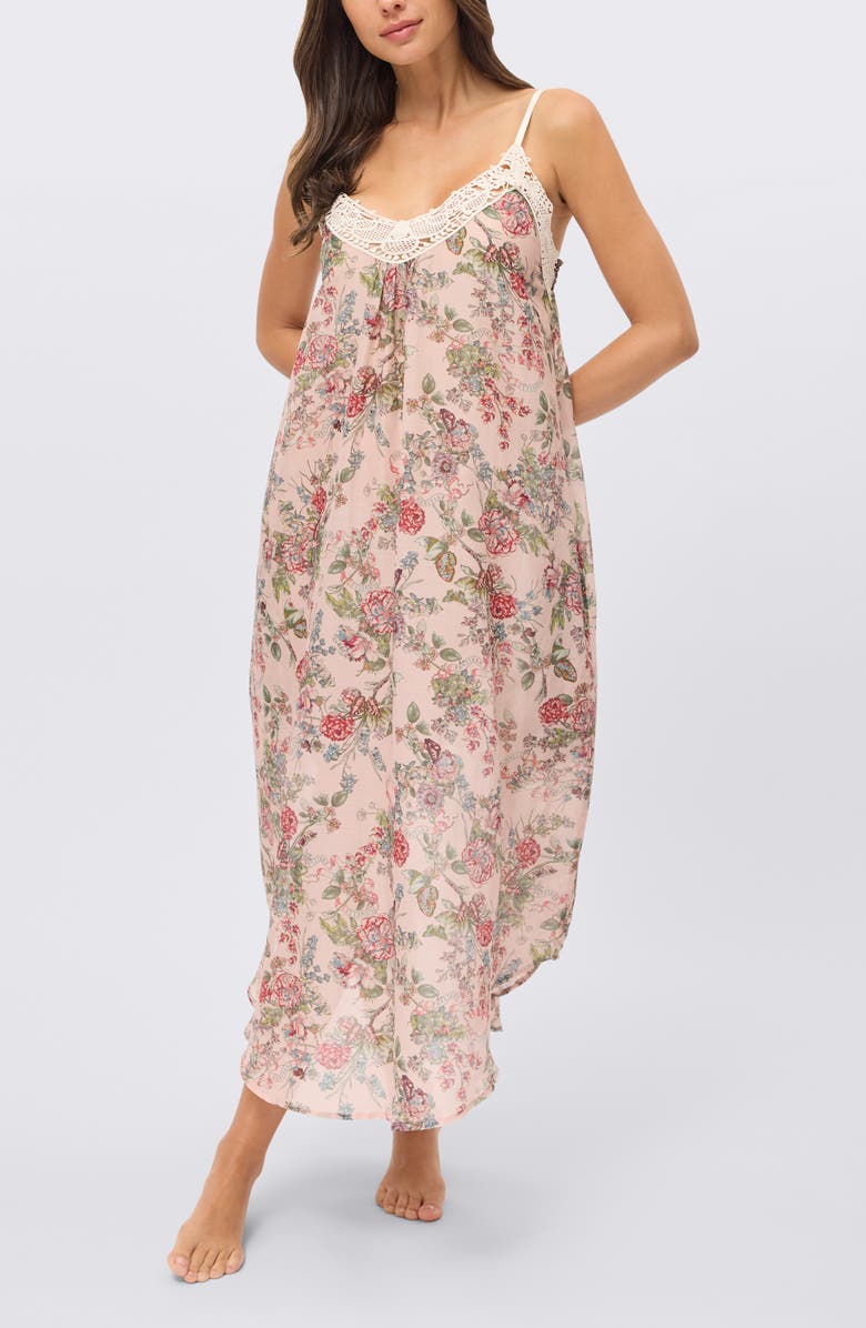 Papinelle Layla Lace Trim Maxi Nightgown, Alternate, color, Pink