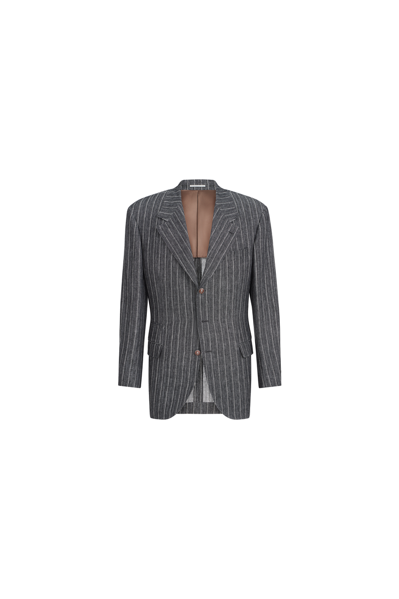 Linen chalk stripe chevron Tailor blazer with metal buttons, Alternate, color, Anthracite