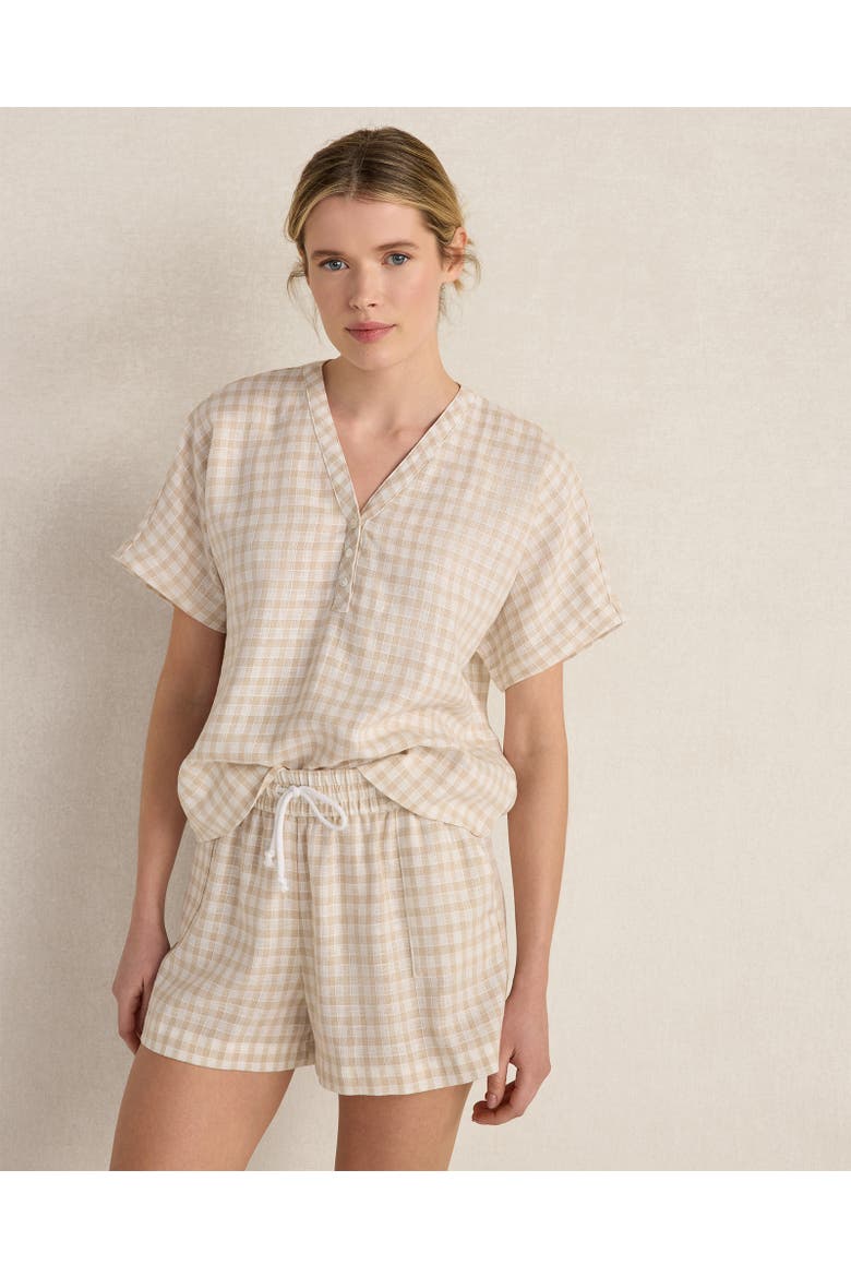 Linen Blend Gingham Top, Main, color, Dobby Gingham Ivory/ Neutral