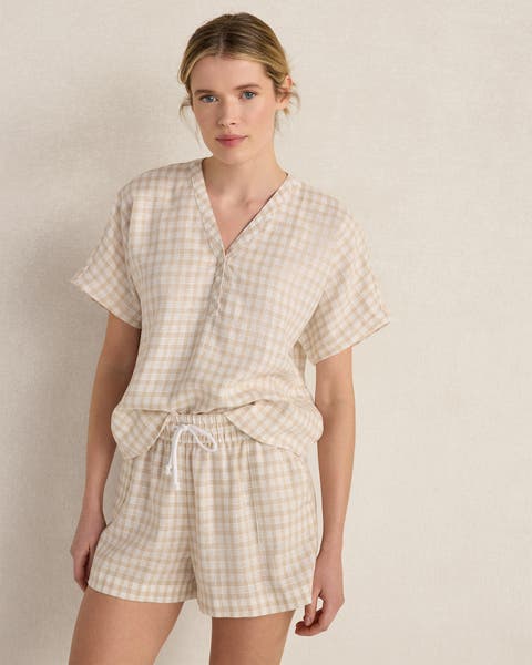 Linen Blend Gingham Top