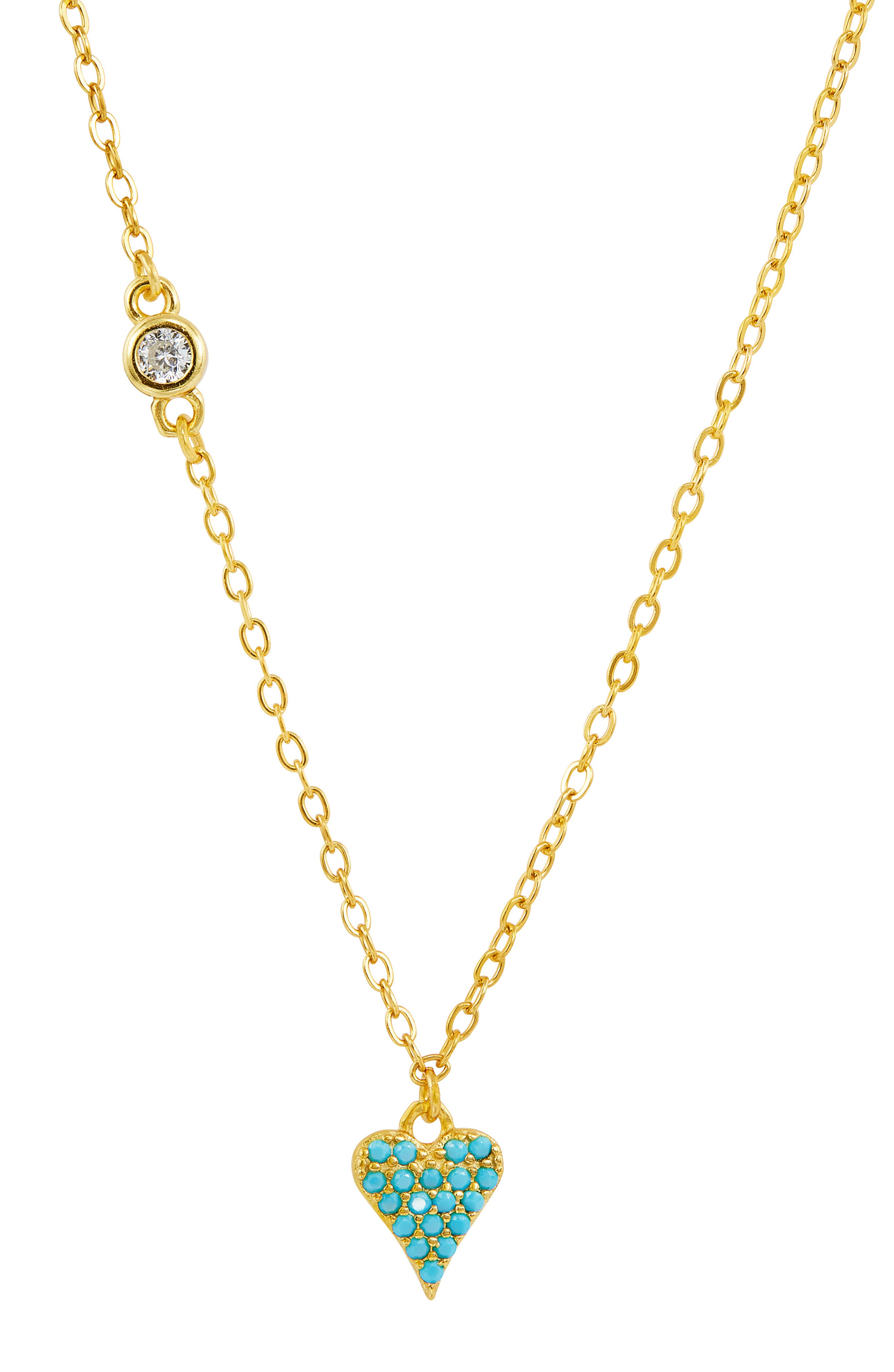 SAVVY CIE JEWELS Turquoise Pavè Heart Pendant Necklace