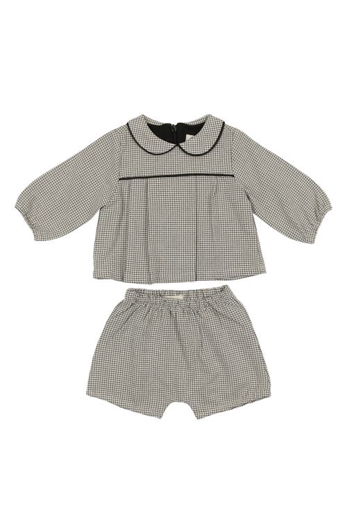 Maniere Manière Check Peter Pan Collar Top & Shorts Set In Black/white