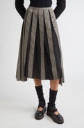 Meruert Tolegen Pleated Pinstripe Shifted Suiting Skirt