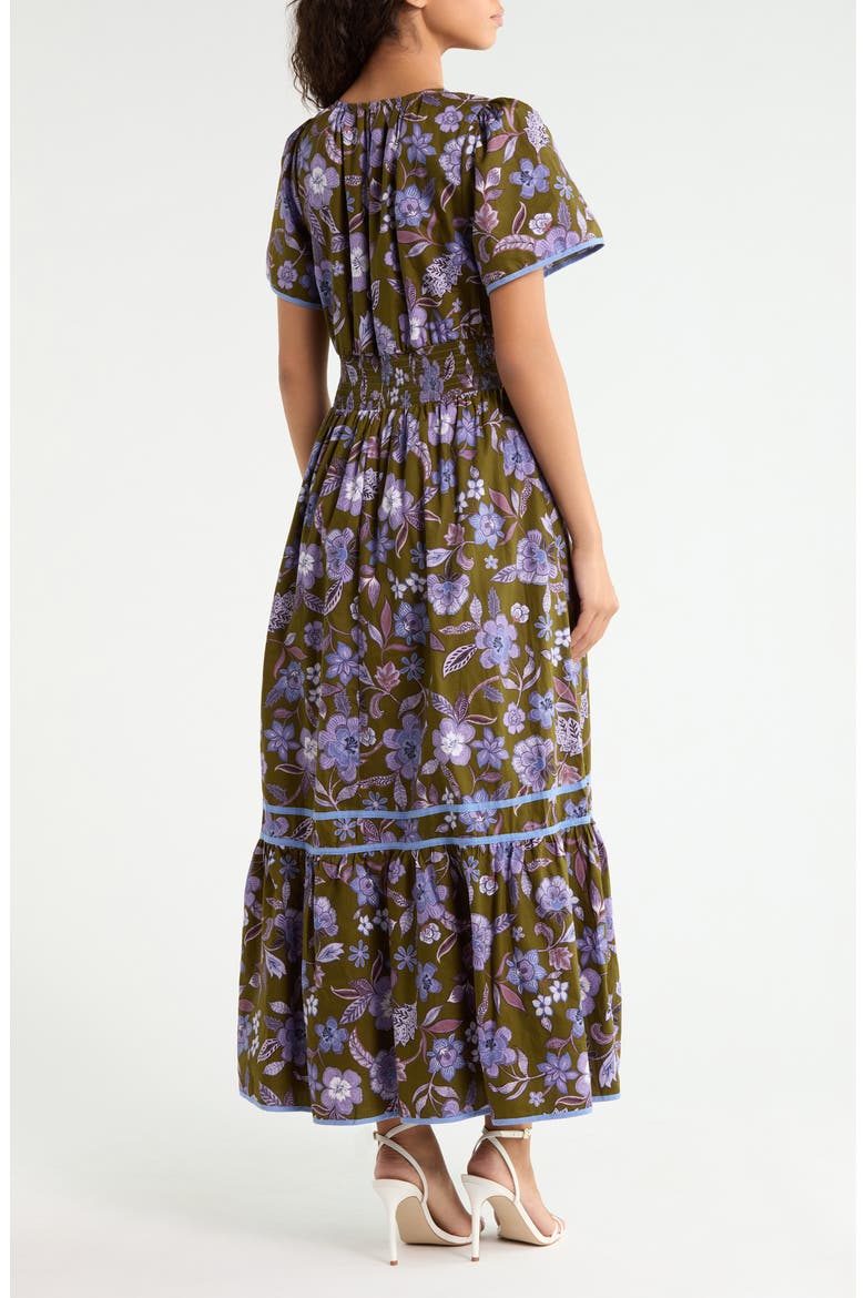 Orly Floral Smock Waist Cotton Maxi Dress, Alternate, color, OLIVE-LAVENDER