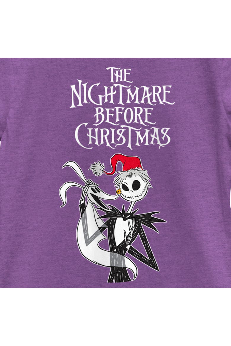 Girls' Jack Skellington Santa Hat Logo Graphic Tee, Alternate, color, Purple Berry