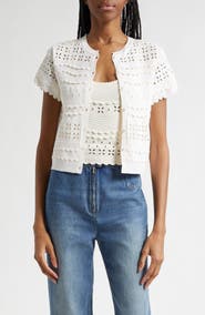 Ulla Johnson Abriana Eyelet Scallop Trim Cardigan