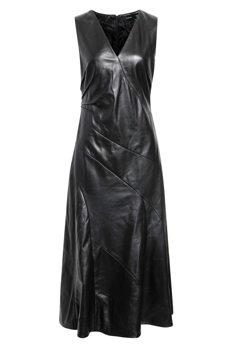 Kenza V-Neck Leather Dress, Main, color, BLACK