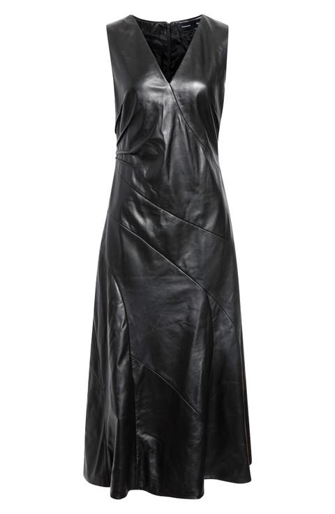 Kenza V-Neck Leather Dress