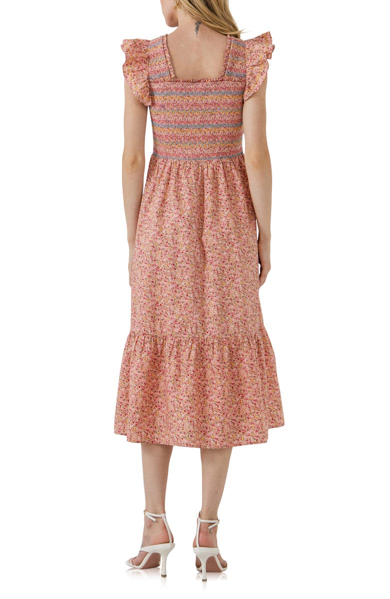 Free the Roses Floral Smocked Cotton Midi Dress, Alternate, color, 