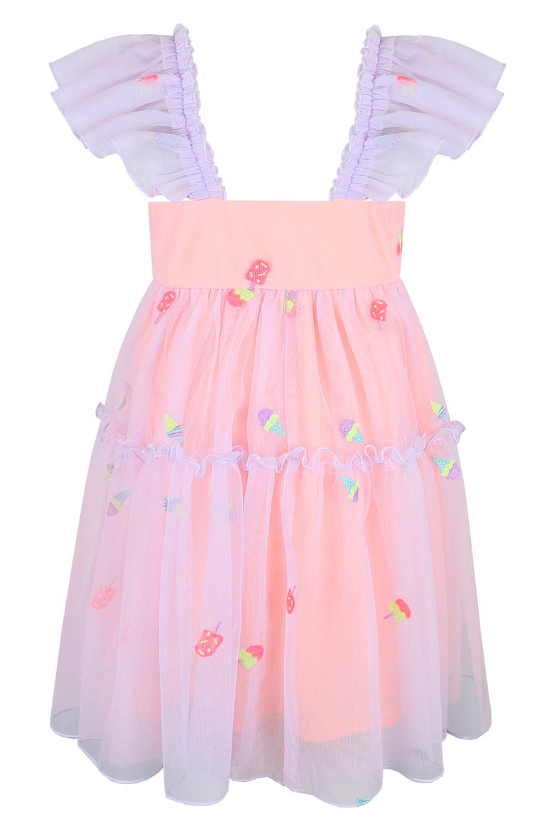 Kids' Embroidered Smocked Bodice Mesh Party Dress, Alternate, color, PEACH