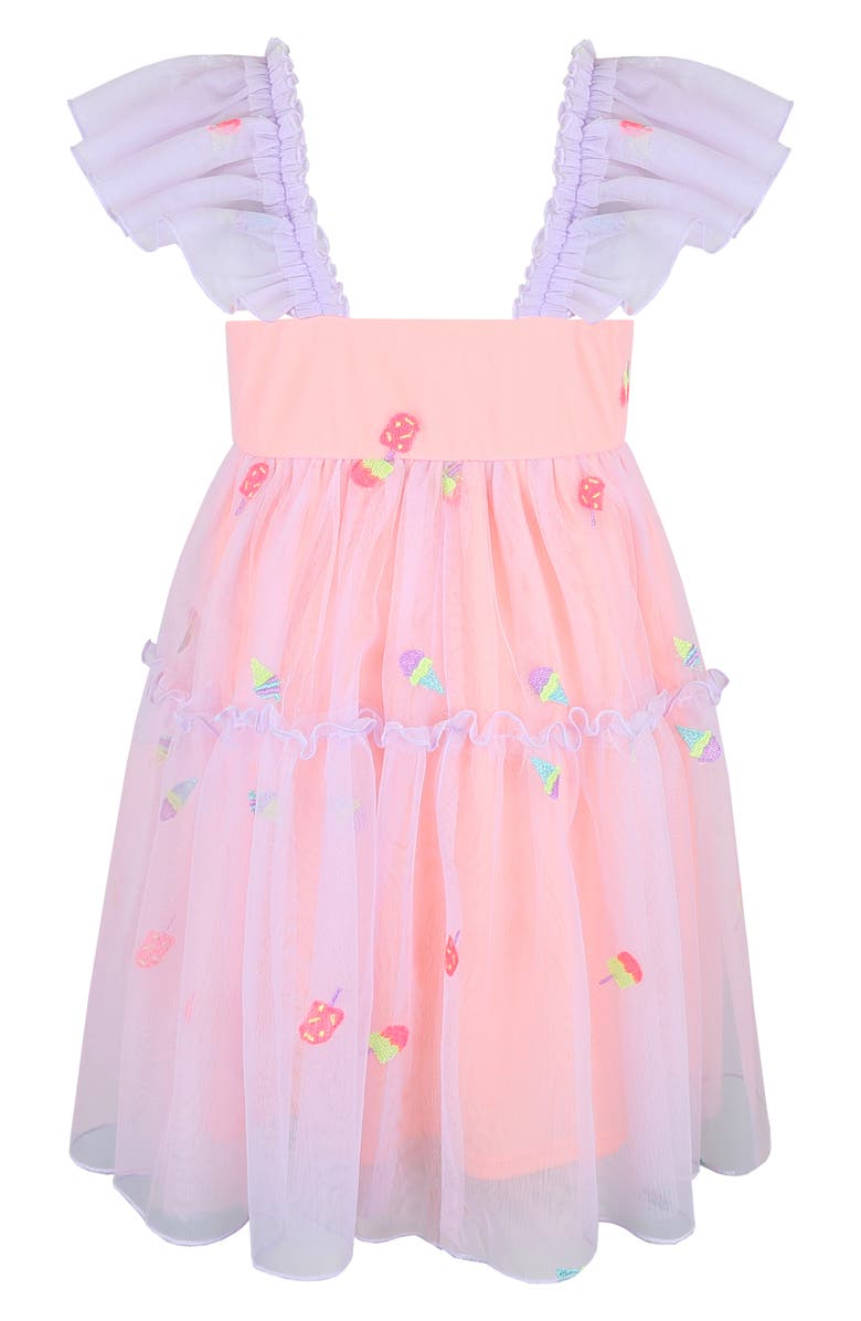 Zunie Kids' Embroidered Smocked Bodice Mesh Party Dress, Alternate, color, Peach