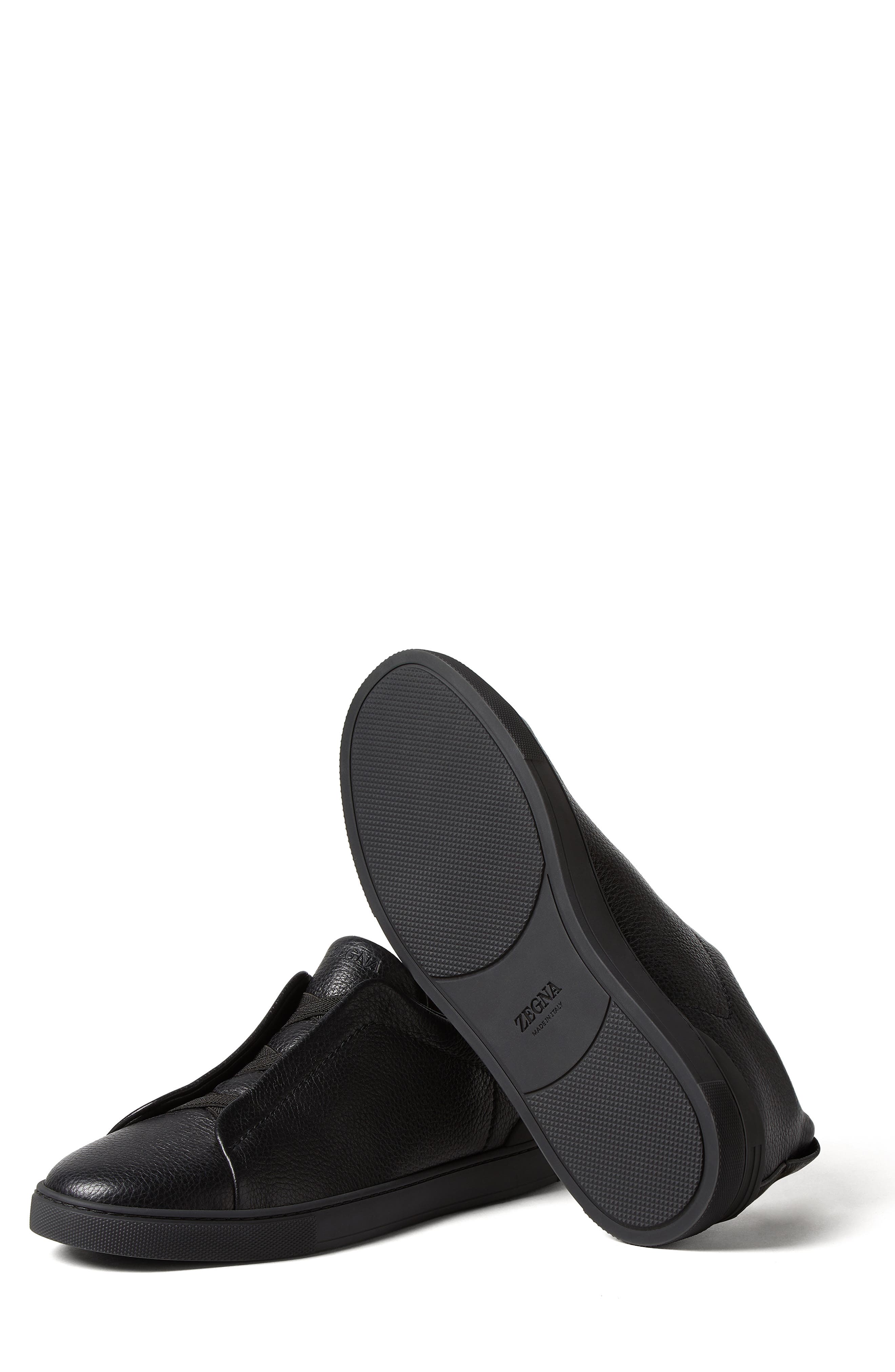 ZEGNA Triple Stitch Deerskin Leather Slip-On Sneaker, Alternate, color, Black