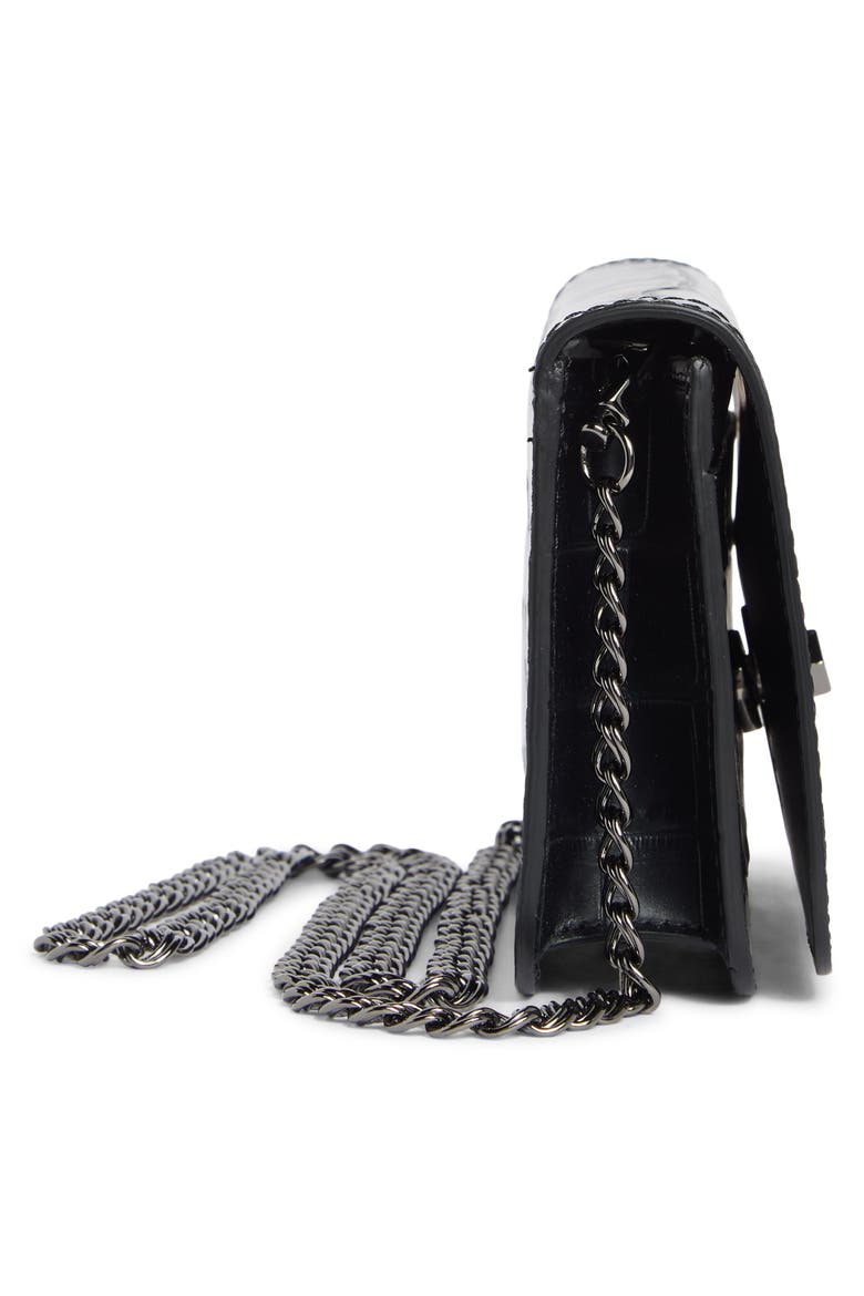 Cavalcade Croc Embossed Leather Wallet on a Chain, Alternate, color, BLACK