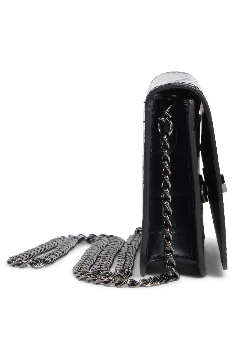 Longchamp Cavalcade Croc Embossed Leather Wallet on a Chain, Alternate, color, Black