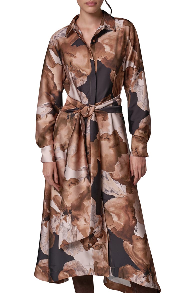 Long Sleeve Shirtdress with Tie Waist, Alternate, color, CAMEL MULT