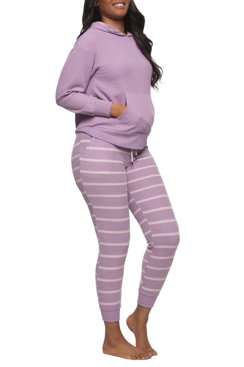 Jolie Thermal Knit Hoodie Pajamas, Alternate, color, ORCHID MIST
