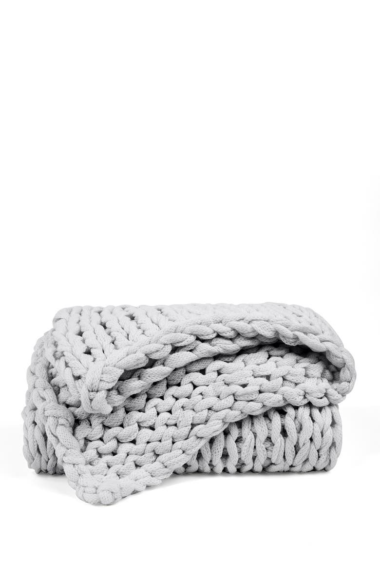 HOMESPUN HOME SPUN Chunky Knit Throw Blanket, Alternate, color, Gray