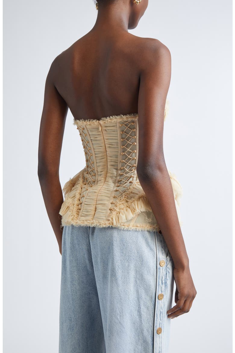 Rebellion Frayed Silk Corset Top, Alternate, color, CREAM
