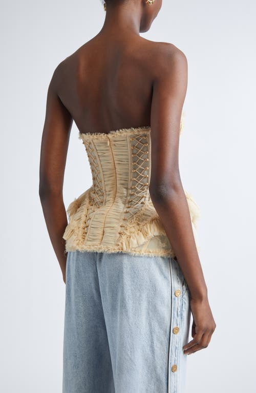 Zimmermann Rebellion Frayed Silk Corset Top In White