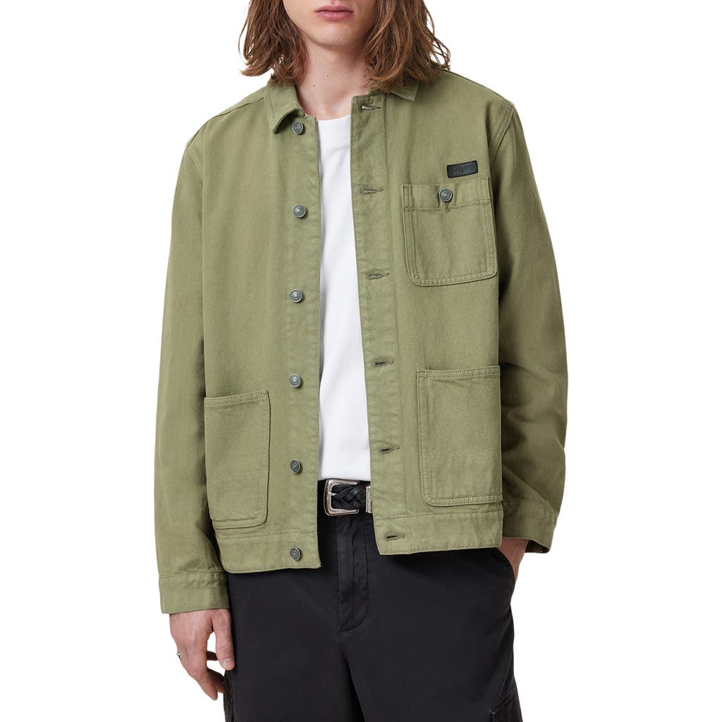 Allsaints Mens Military Green Eavis Patch-pocket Cotton Jacket In Green