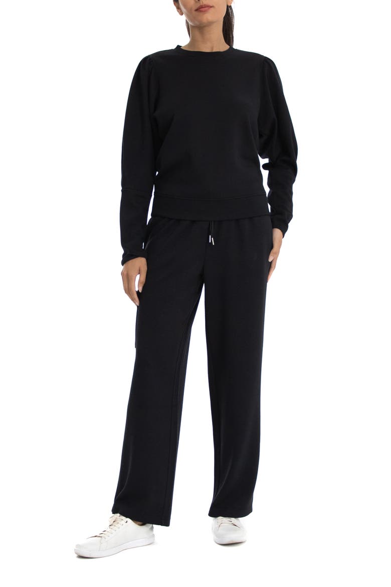 Scuba Pique Pleated Puff Sleeve Sweatshirt, Alternate, color, BLACK BEAUTY