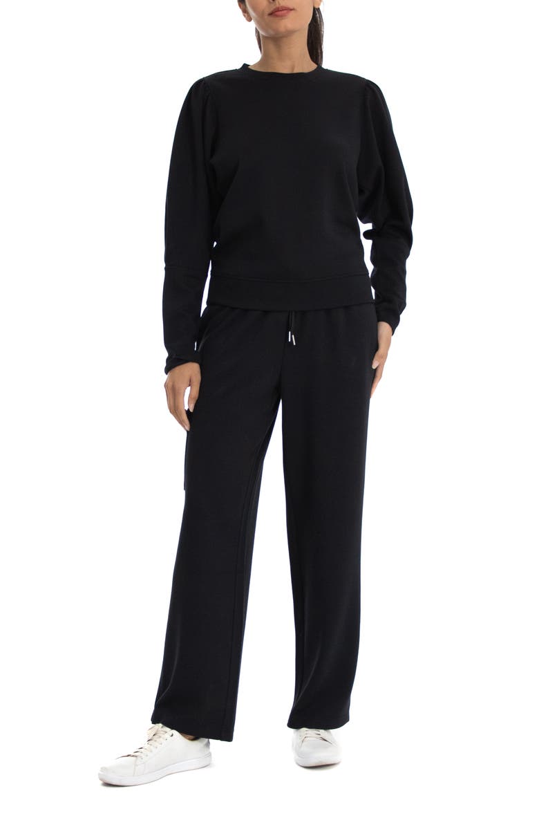 Nanette Lepore Play Scuba Pique Pleated Puff Sleeve Sweatshirt, Alternate, color,