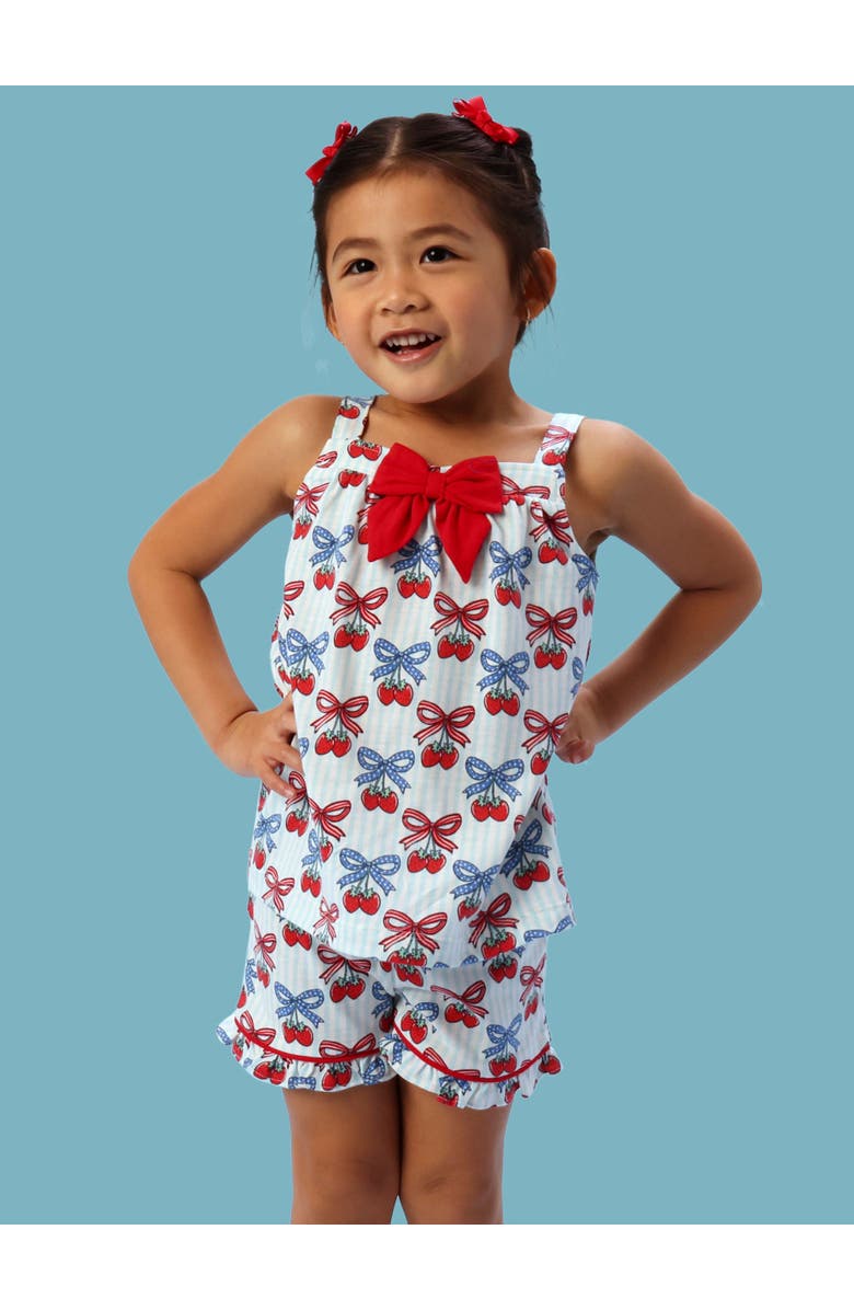 RuffleButts Bow Tank & Short Pajama Set, Alternate, color, Berries & Bows