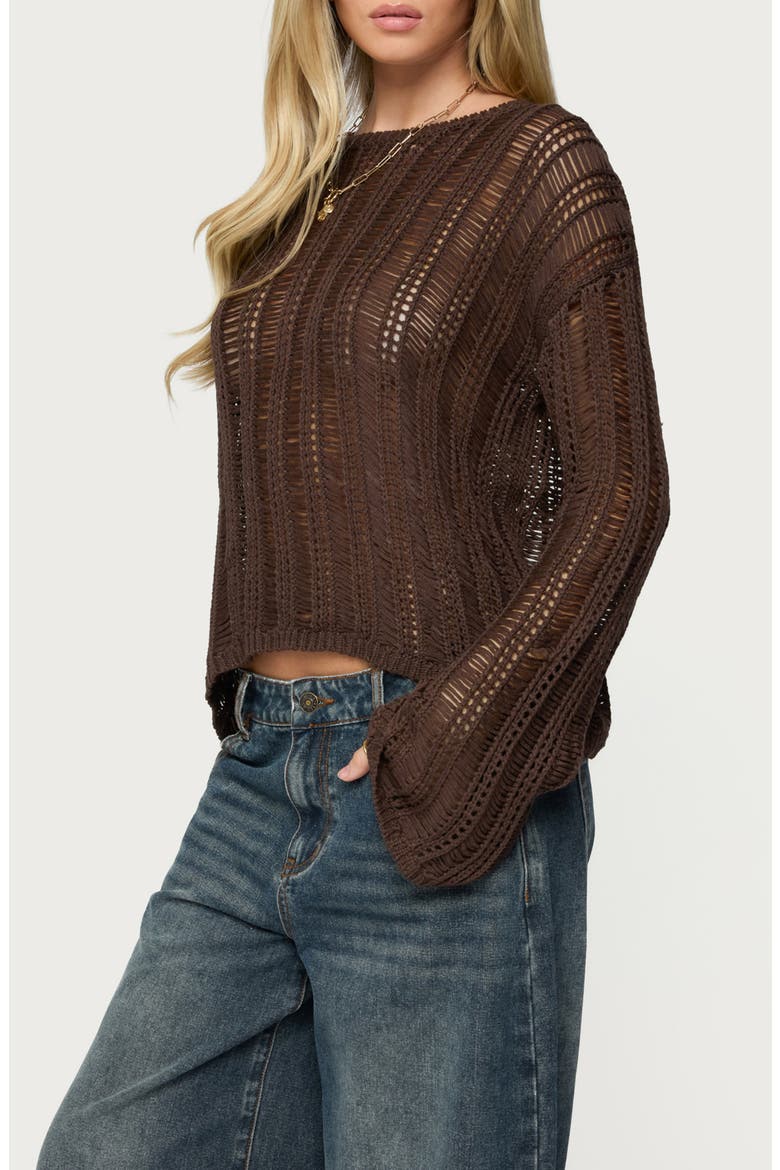 Jaide Sheer Ladder Open Stitch Sweater, Alternate, color, BROWN