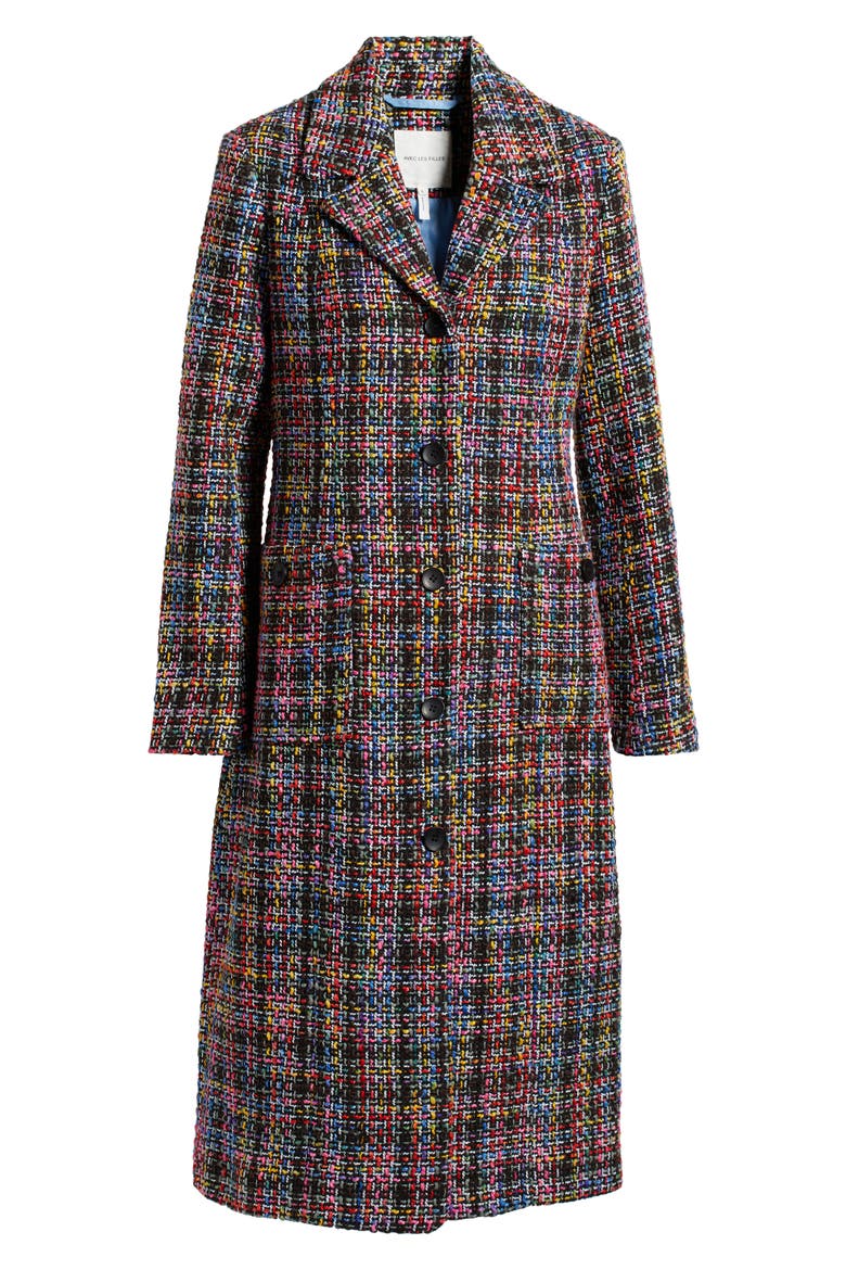 Tweed Longline Coat, Alternate, color, BLACK MULTI