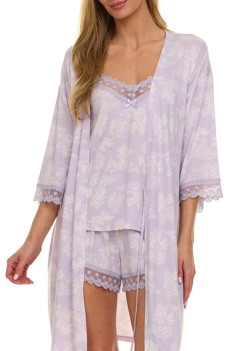Flora Nikrooz Willa Short Pajamas & Robe Travel Set, Main, color, Lilac