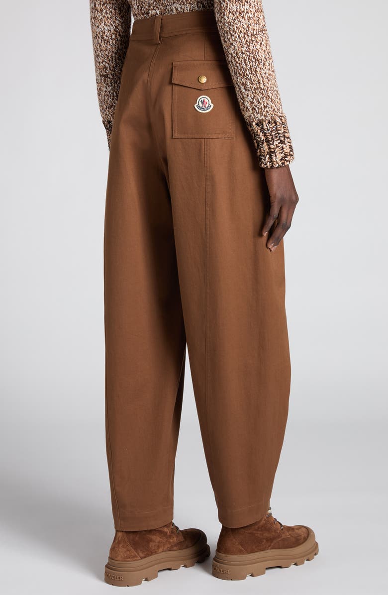 Moncler Stretch Cotton Twill Barrel Leg Ankle Trousers, Alternate, color, Burnt Caramel