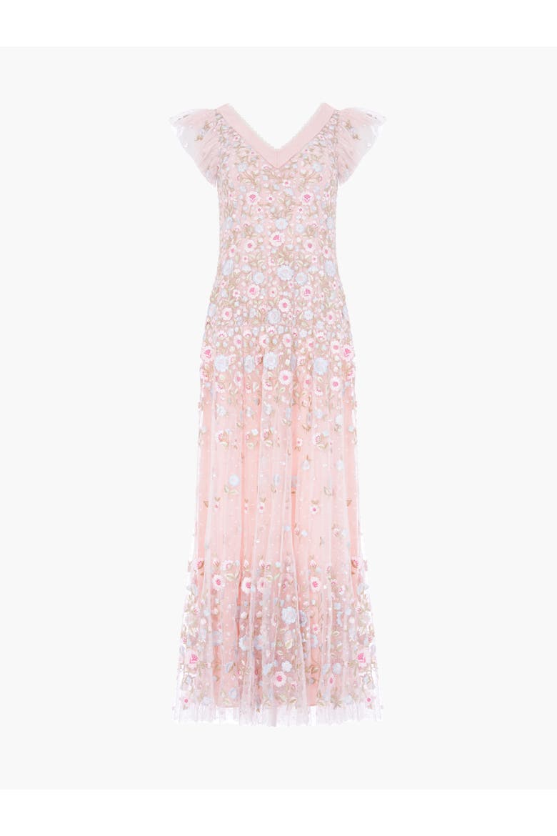 Ethereal Blooms Short Sleeve Ankle Gown, Alternate, color, Seashell/Multi