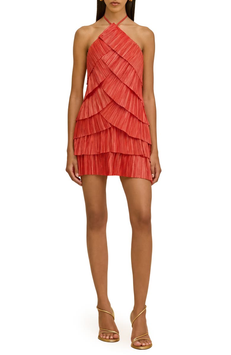 Cult Gaia Varsha Halter Tiered Minidress, Main, color, Canyon