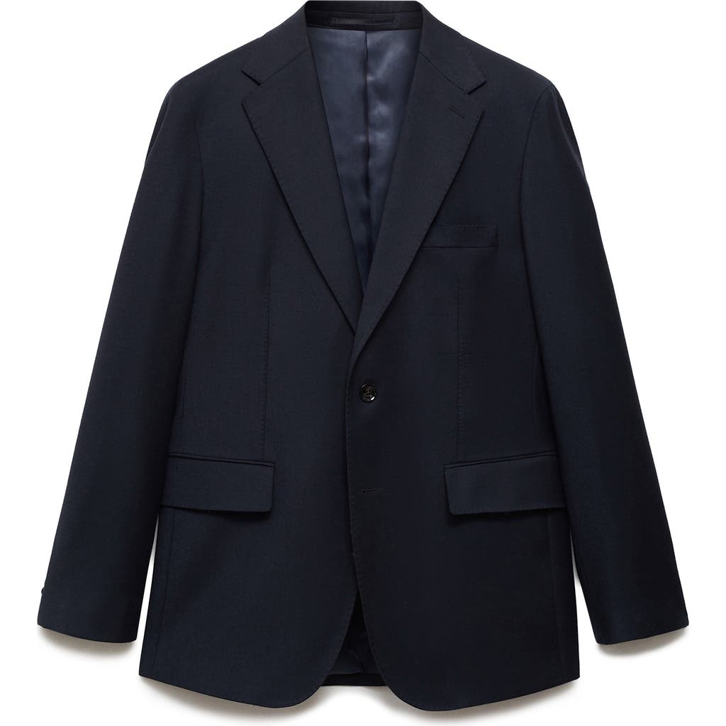 Shop Mango Slim Fit Virgin Wool Suit Blazer In Dark Navy