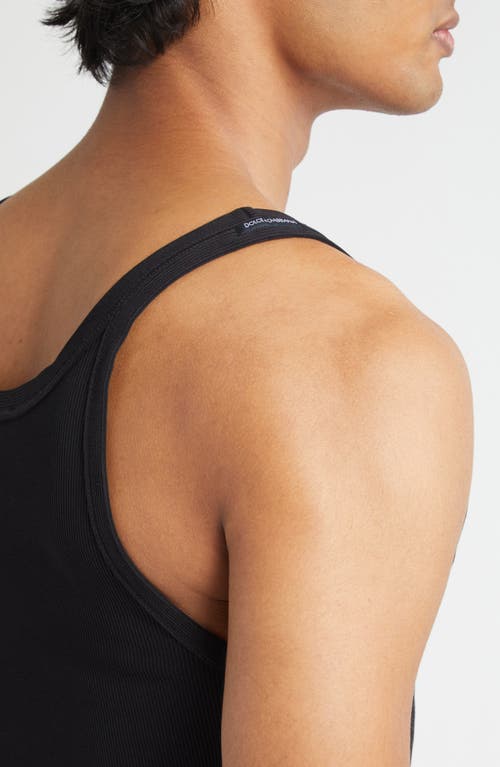 Dolce & Gabbana Black Sleeveless Top With Logo Embroidery On The Front And Ribbed Knit In Cotton Man In Black