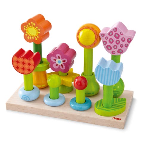 Flower Garden Wooden Sorting & Shape Sorter Game Montessori Toys for 2 Year Old, Fine Motor Stacking Toys for Toddlers 1-3, Made in Germany