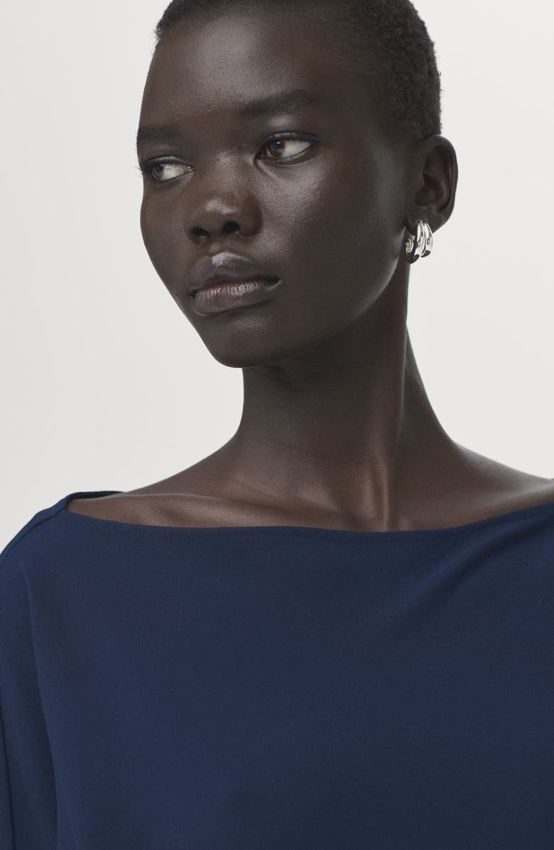 MANGO Side Ruched Long Sleeve Dress, Alternate, color, Navy