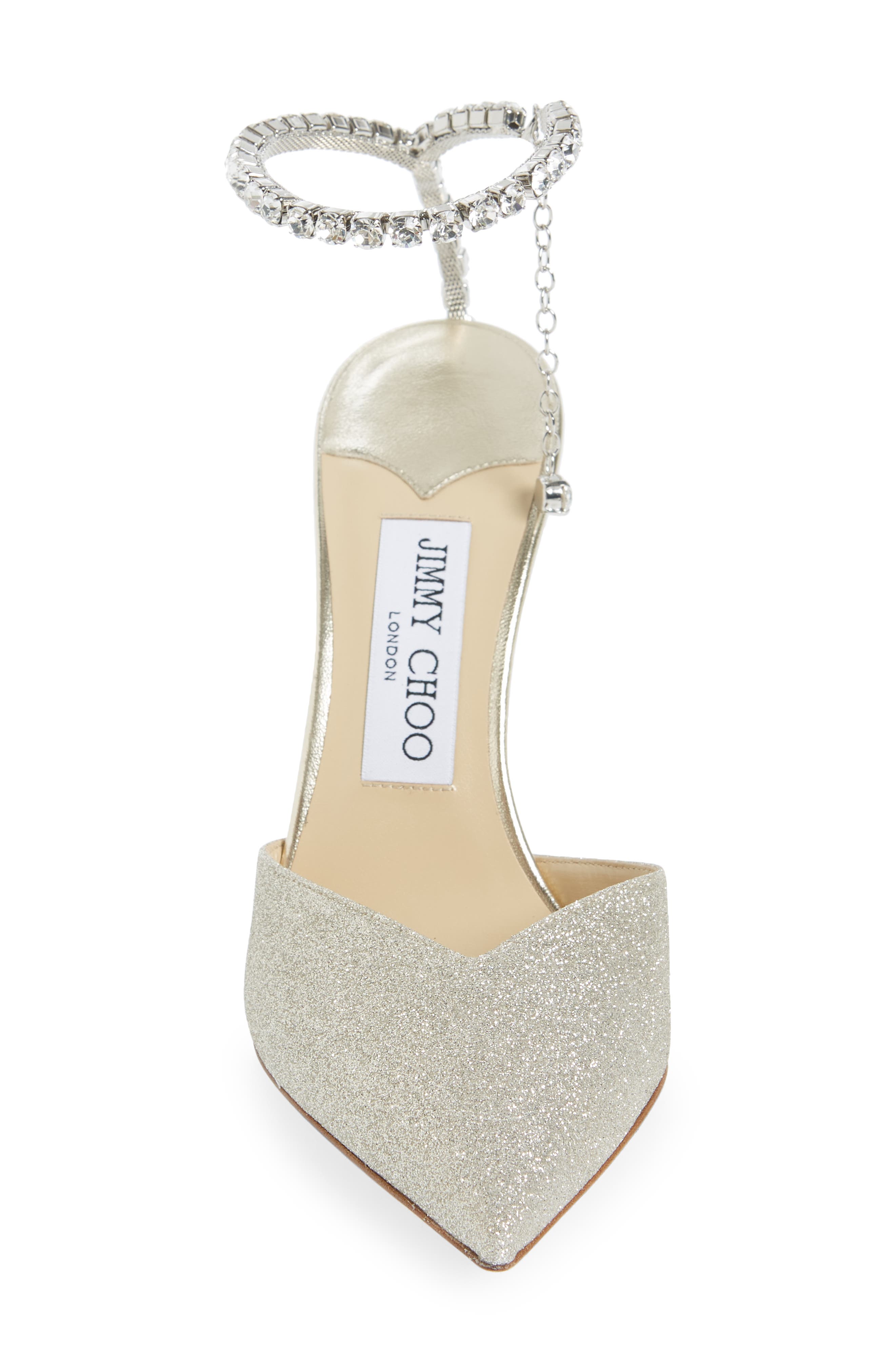 Jimmy Choo Saeda Glitter Crystal Ankle Strap Pointed Toe Pump, Alternate, color, 