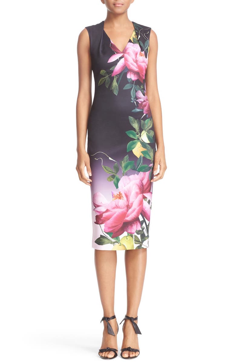 Ted Baker London 'Citrus Bloom' Print Sleeveless Body-Con Dress, Main, color, 