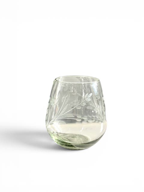 Hand-etched Blown Oval Glass - Set of 2