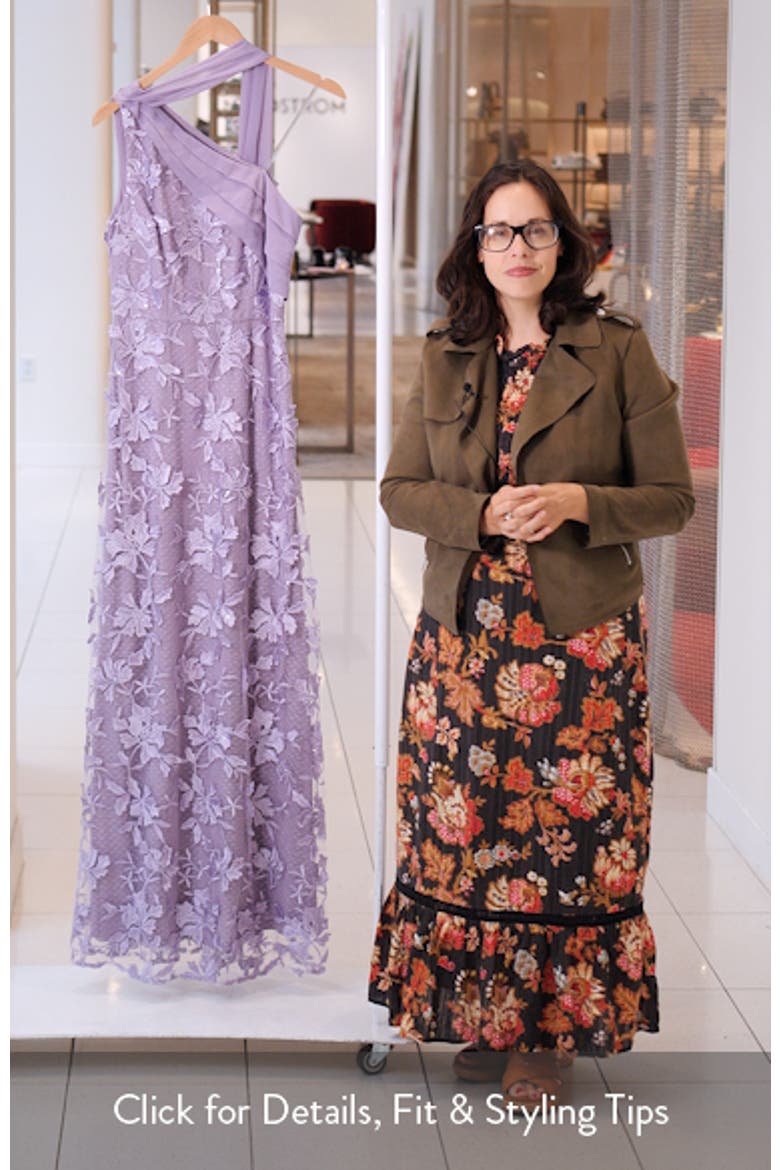 Nola Embroidered Floral Scarf Detail One-Shoulder Gown video