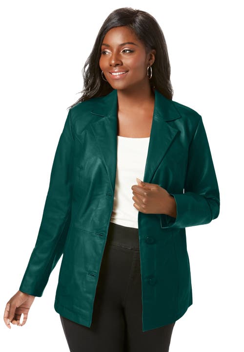 Jessica London Leather Blazer In Green