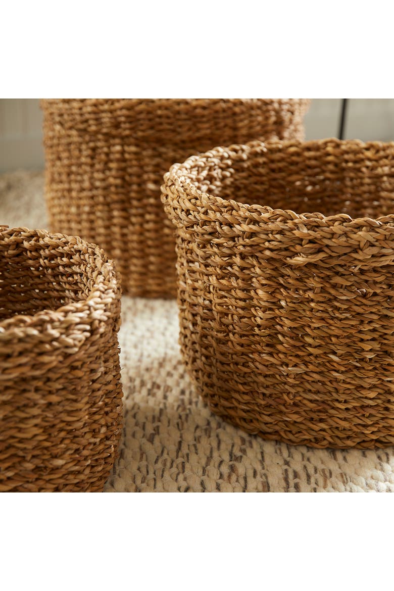 Seagrass Round Baskets With Cuffs Set of 3, Alternate, color, Beige